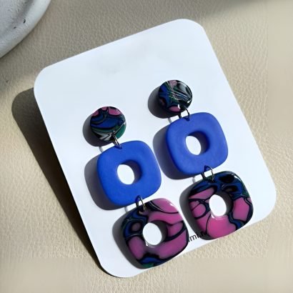 Авторські довгі сережки з полімерної глини геометричні