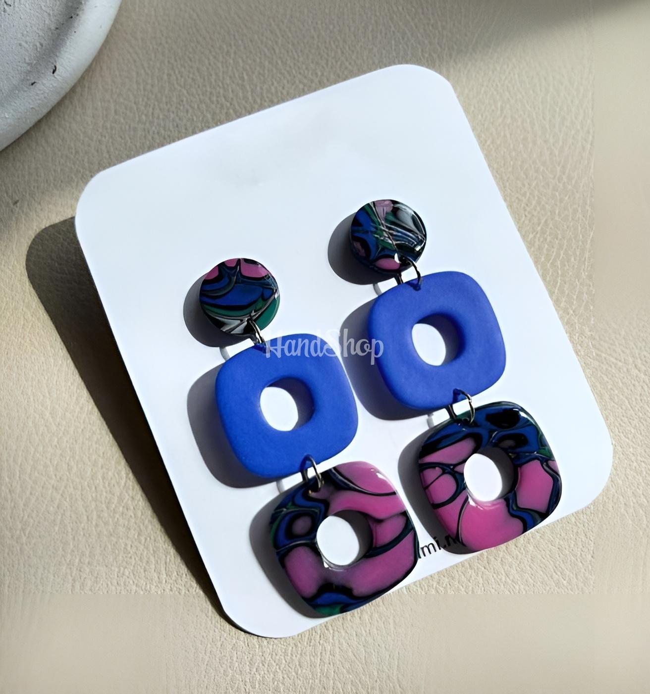 Авторські довгі сережки з полімерної глини геометричні Авторські довгі сережки з полімерної глини геометричні