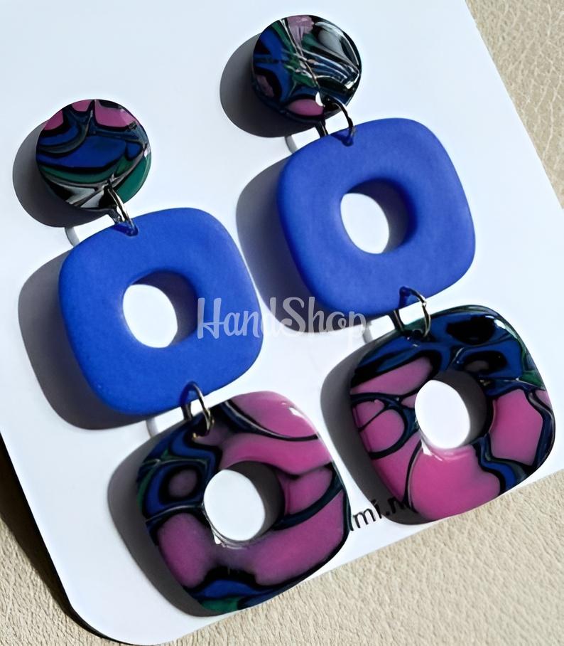 Авторські довгі сережки з полімерної глини геометричні Авторські довгі сережки з полімерної глини геометричні