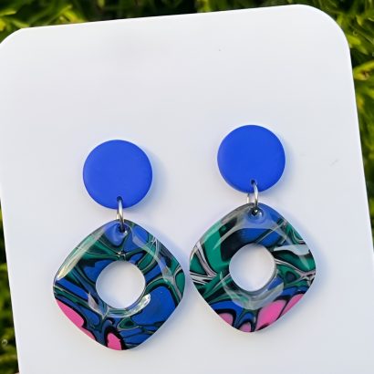 Авторські сережки з полімерної глини геометричні сині
