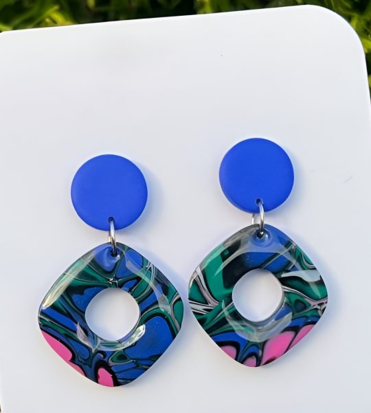 Авторські сережки з полімерної глини геометричні сині