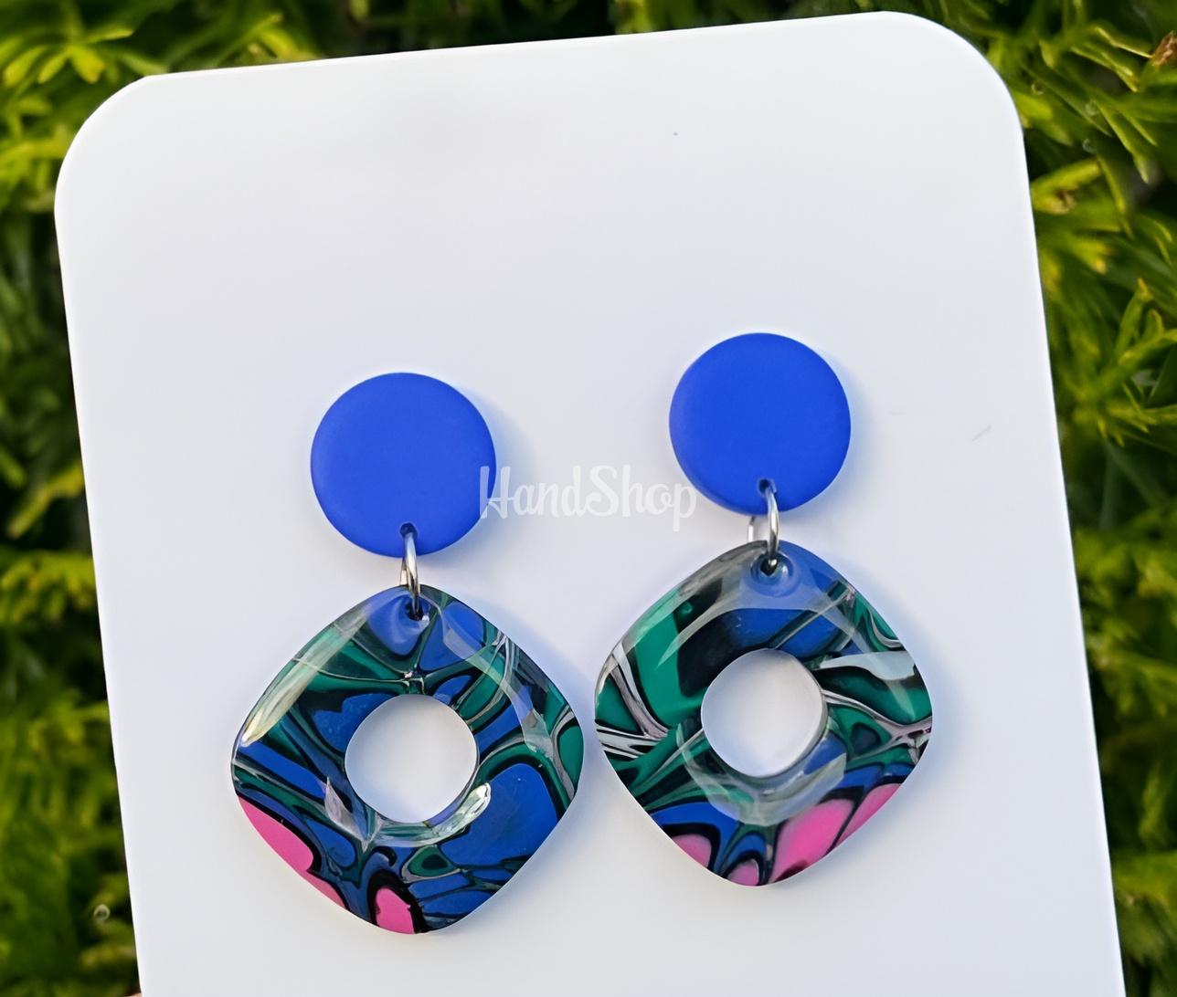 Авторські сережки з полімерної глини геометричні сині Авторські сережки з полімерної глини геометричні сині