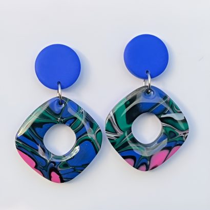 Авторські сережки з полімерної глини геометричні сині