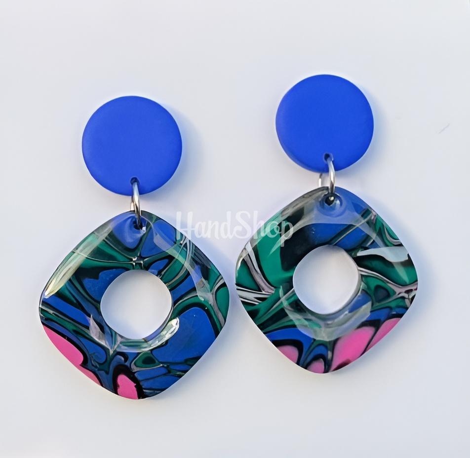 Авторські сережки з полімерної глини геометричні сині Авторські сережки з полімерної глини геометричні сині