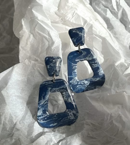 Авторські сережки з полімерної глини сині геометричні