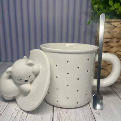 Чашка керамічна з кришкою та ложкою ведмежа (на вибір!)