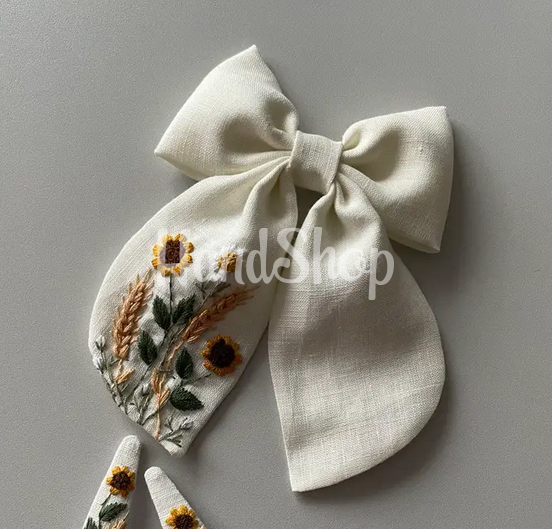 Бант для волосся та заколки квіти соняшники, вишивка 3 шт Бант для волосся та заколки квіти соняшники, вишивка 2 шт