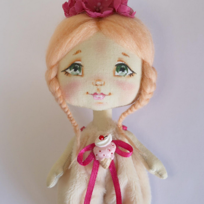 Міні лялька зайка з косичками текстильна в комбінезоні