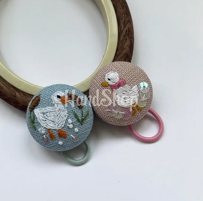 Дитячі резинки для волосся гуси, ручна вишивка 2 шт Дитячі резинки для волосся гуси, ручна вишивка 2 шт