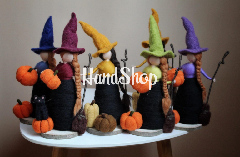 Сувенир кукла ведьмочка из шерсти на Halloween (на выбор!) — фото 2