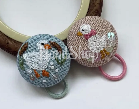 Дитячі резинки для волосся гуси, ручна вишивка 2 шт Дитячі резинки для волосся гуси, ручна вишивка 2 шт