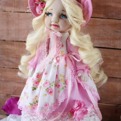 Арт-кукла в стиле ретро Уникальная кукла ручной работы в розовом будуаре из ткани прованс кукла