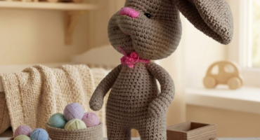 Авторська іграшка зайчик ручної роботи: бежевий в'язаний зайчик - ідеальний для подарунка на Новий рік, день святого Валентина або будь-яке свято