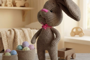 Авторська іграшка зайчик ручної роботи: бежевий в'язаний зайчик - ідеальний для подарунка на Новий рік, день святого Валентина або будь-яке свято