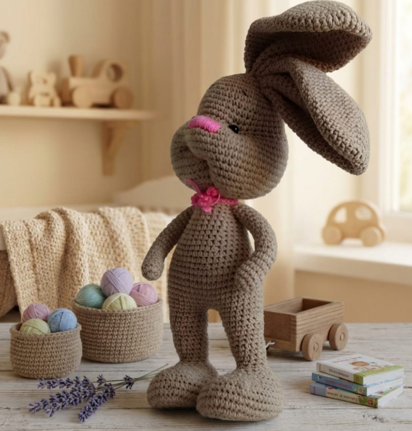 Авторська іграшка зайчик ручної роботи: бежевий в'язаний зайчик - ідеальний для подарунка на Новий рік, день святого Валентина або будь-яке свято