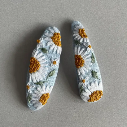 Дитячі заколки для волосся вишивка квіти ромашки, 2шт!