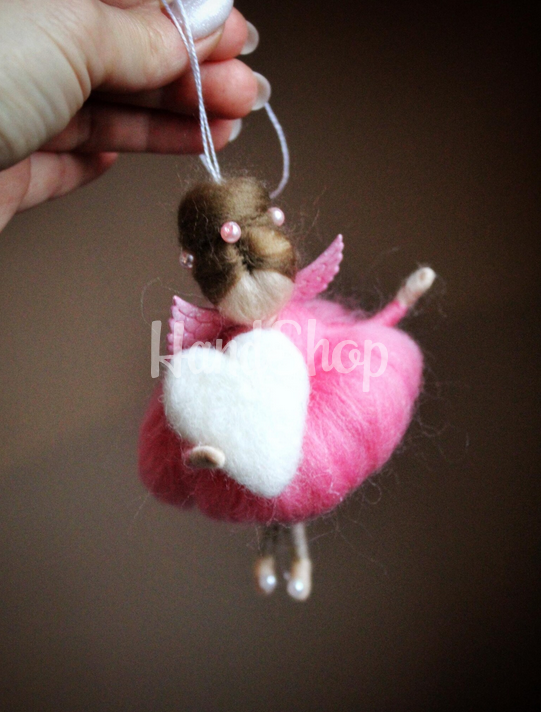 Лялька ангел з крилами підвіска валентинка у рожевій сукні Лялька ангел з крилами підвіска валентинка у рожевій сукні