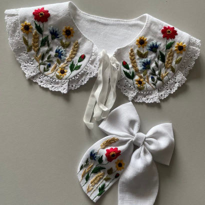 Дитячий красивий бантик для волосся квіти ручна вишивка