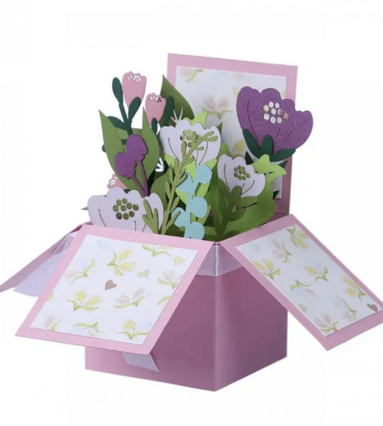 Открытка объемная коробочка с цветами