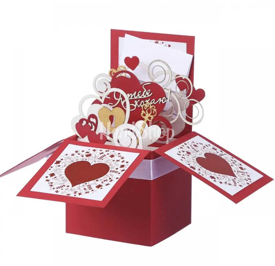 Валентинка романтична 3d листівка коробочка кохаю Валентинка романтична 3d листівка коробочка кохаю