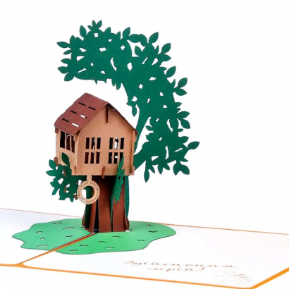 Детская объёмная открытка дом на дереве