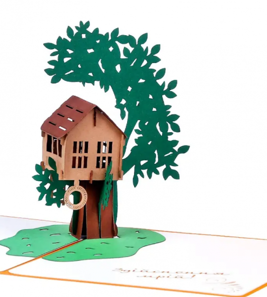 Детская объёмная открытка дом на дереве