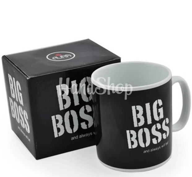 Велика чоловіча чорна чашка BIG BOSS, кераміка 800 мл Велика чоловіча чорна чашка BIG BOSS, кераміка 800 мл