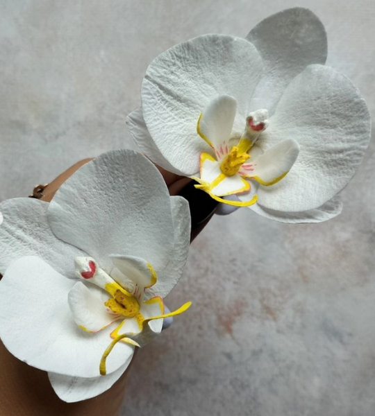 Резинки для волосся білі квіти орхідеї з фоамірану, пара
