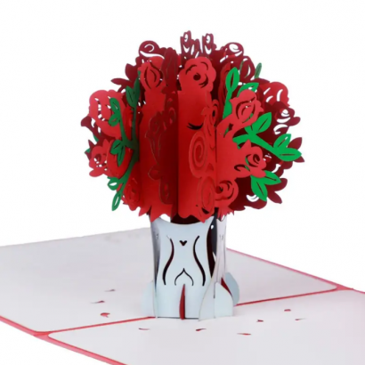 3d объемная открытка ваза с красными розами