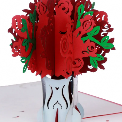 Открытка ваза с розами 3d красная