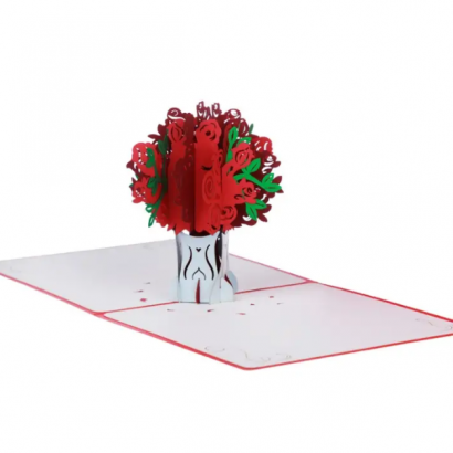 Открытка ваза с розами 3d красная