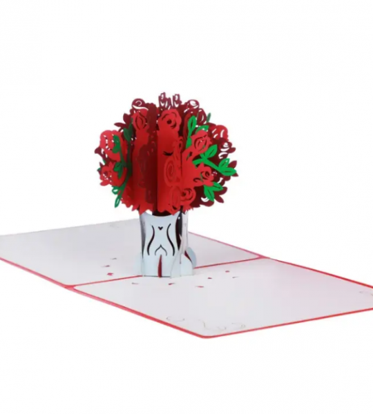 Открытка ваза с розами 3d красная