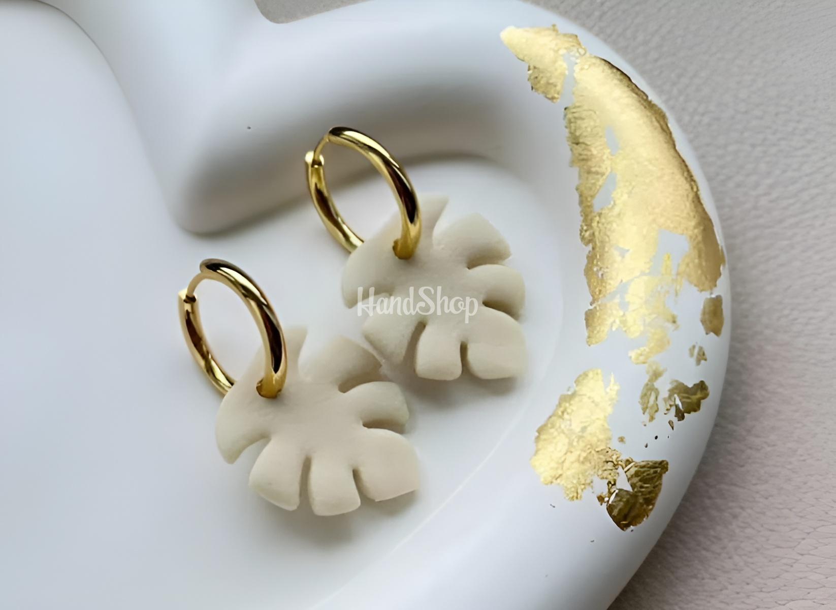 Жіночі літні сережки полімерна глина листочки монстери Жіночі літні сережки полімерна глина листочки монстери