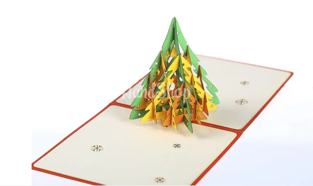 3D открытка для праздничного поздравления Новогодняя пазл настольная елка