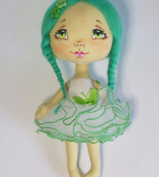 Маленька текстильна лялька сувенірна з бірюзовим волоссям
