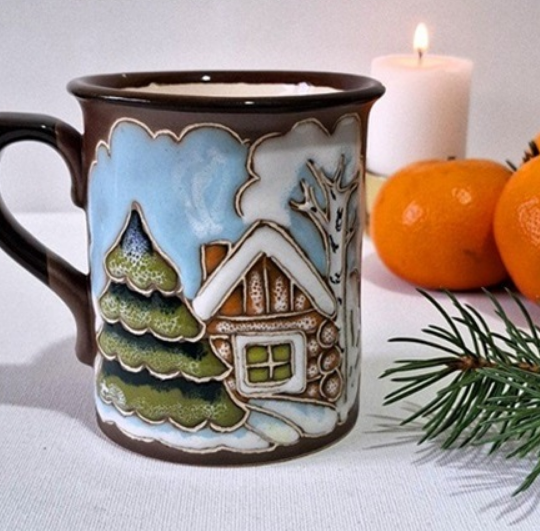 Сувенірна чашка новорічна зима 2025, ручний розпис, 300 мл