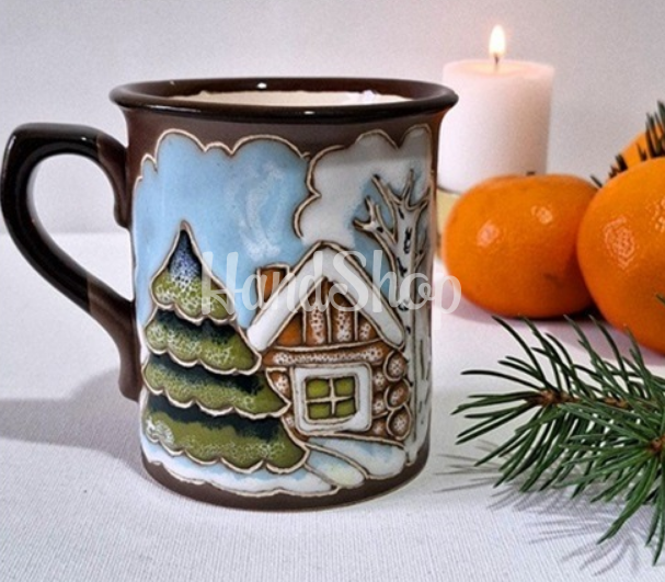 Сувенірна чашка новорічна зима 2025, ручний розпис, 300 мл Сувенірна чашка новорічна зима 2025, ручний розпис, 300 мл