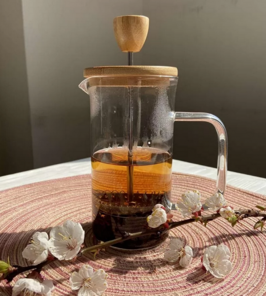 Скляний френч-прес для заварювання чаю та кави, бамбук
