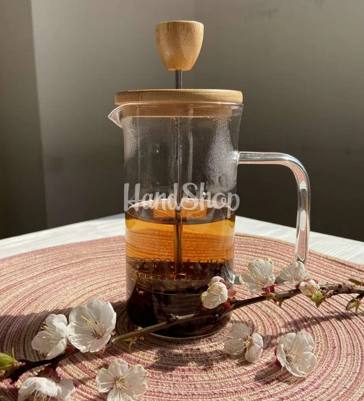Скляний френч-прес для заварювання чаю та кави, бамбук Скляний френч-прес для заварювання чаю та кави, бамбук