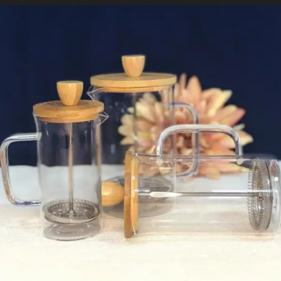 Скляний френч-прес для заварювання чаю та кави, бамбук