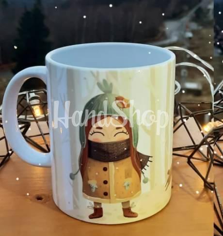 Дитяча сувенірна новорічна чашка дівчинка і сніговик