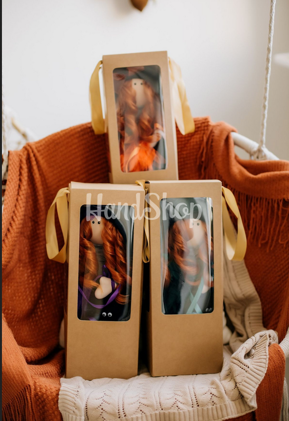 Лялька відьма кучерява руда в ковпаку з котиком Halloween Лялька відьма кучерява руда в ковпаку з котиком Halloween