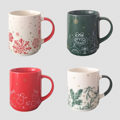 Сувенірний набір порцелянових чашок Різдво 2024, 4 шт