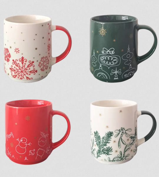 Сувенірний набір порцелянових чашок Різдво 2024, 4 шт