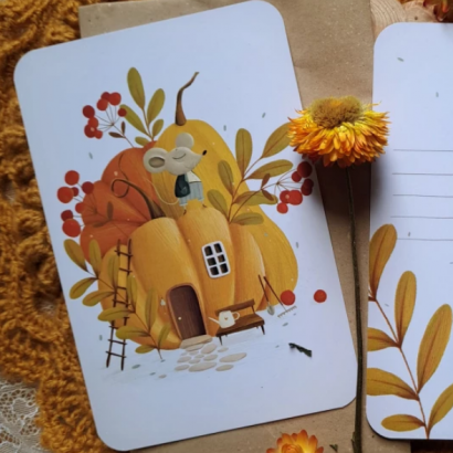 Вітальна листівка гарбуз на свято осені Halloween