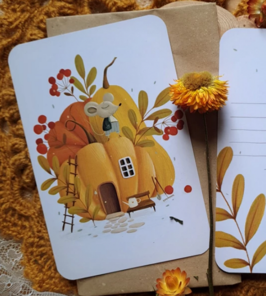 Вітальна листівка гарбуз на свято осені Halloween