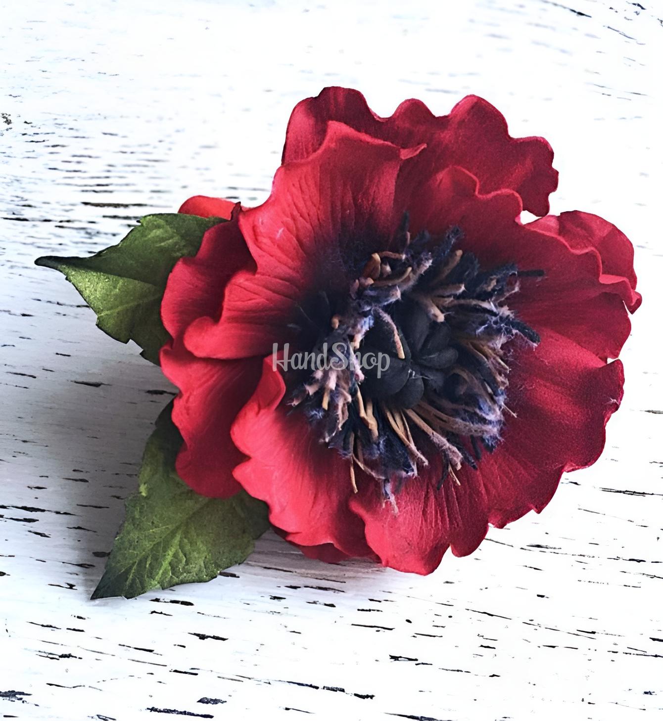 Резинка для волосся польовий червоний мак фоаміран Резинка для волосся польовий червоний мак фоаміран