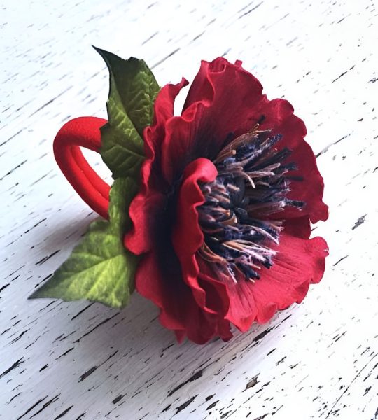 Резинка для волосся польовий червоний мак фоаміран