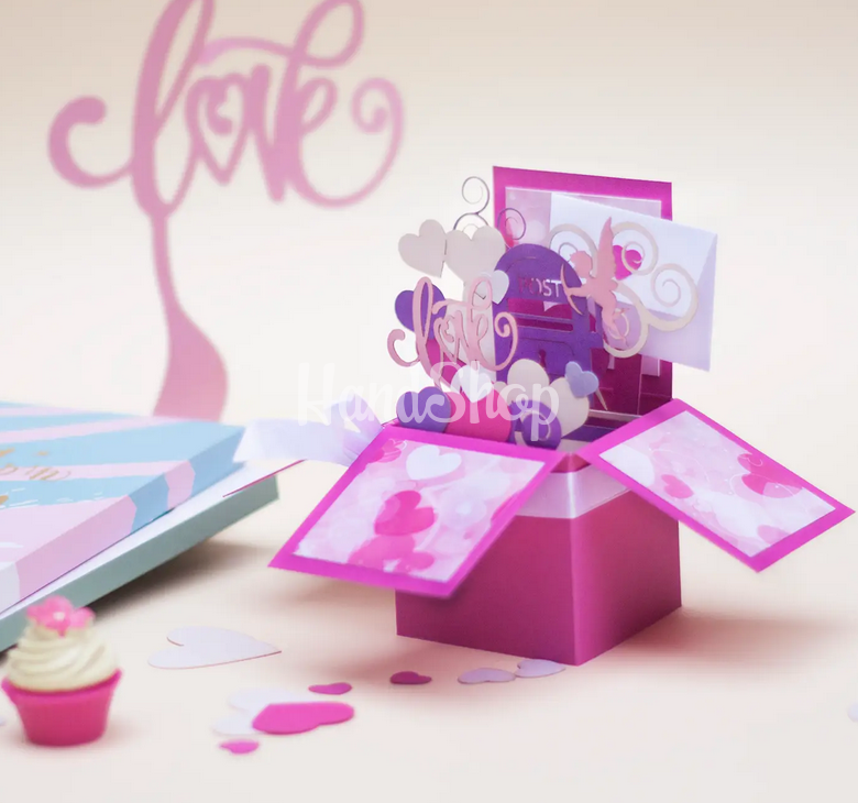 Об'ємна листівка коробочка валентинка амур love Об'ємна листівка коробочка валентинка амур love