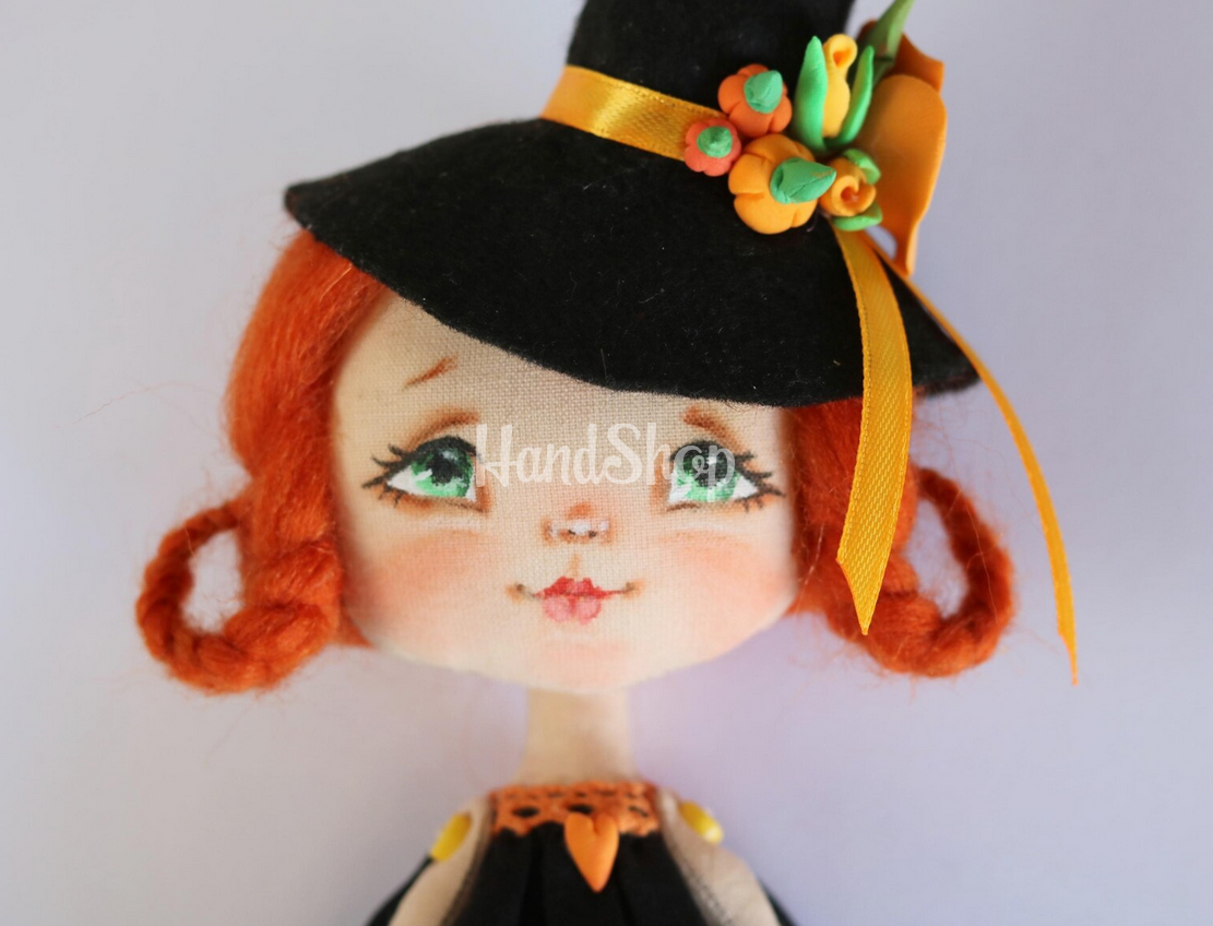 Відьмочка авторська інтер’єрна сувенірна лялька рудоволоса Відьмочка авторська інтер’єрна сувенірна лялька рудоволоса